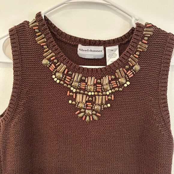 ALFRED DUNNER BROWN SLEEVELESS KNITTED TOP SIZE PM - Picture 3 of 6